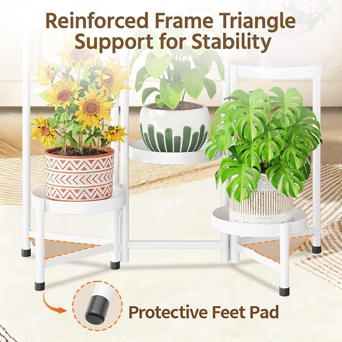 LASZOLA 6 Tiered Folding Plant Stand Indoor for Multiple Large Planter, Tall Heavy Duty Adjustable Rack with Rust Proof 10 Inch Wide Tray, Sturdy Vertical Tree Organizer for Narrow Inside Floor, White