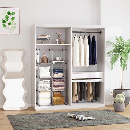 C&AHOME Wire Cube Storage - 8-Cube Organizer with Modular Metal Grids | Ideal for Home & Office, Silver Gray, 24.8" L x 12.4" W x 48.4" H