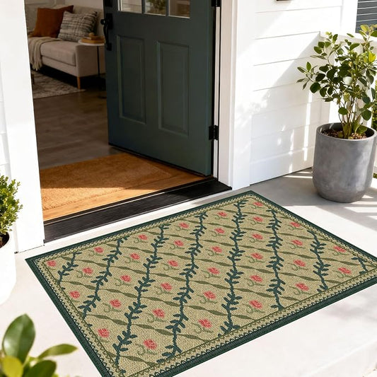 Jute-Look Outdoor Rug - 28" x 43" Front Door Mat Indoor Outside Entrance Non-Slip Washable Outdoor Welcome Mats for Front Door Neutral Khaki Rugs for Entryway Kitchen Bedroom Front Porch Decor