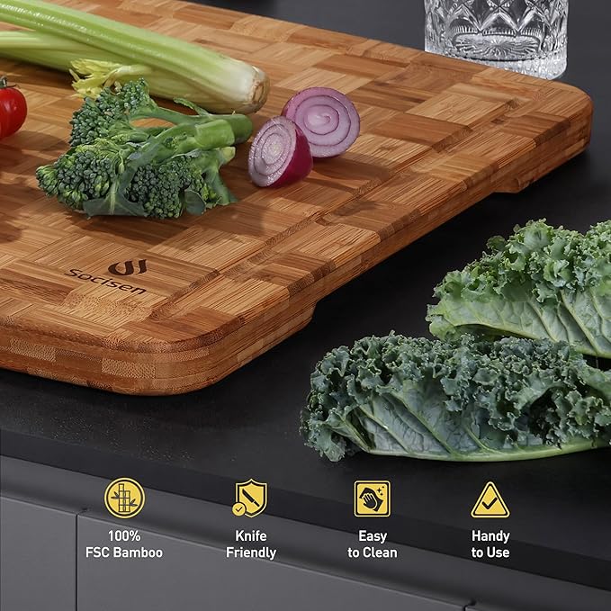 Extra Large Bamboo Cutting Board with Non Slip Feet and Over Sink Butcher Block Chopping Board Nice Solid Thick Wooden Juice Groove Big Xl XXl xlarge Kitchen Counter Organic Best Hardwood
