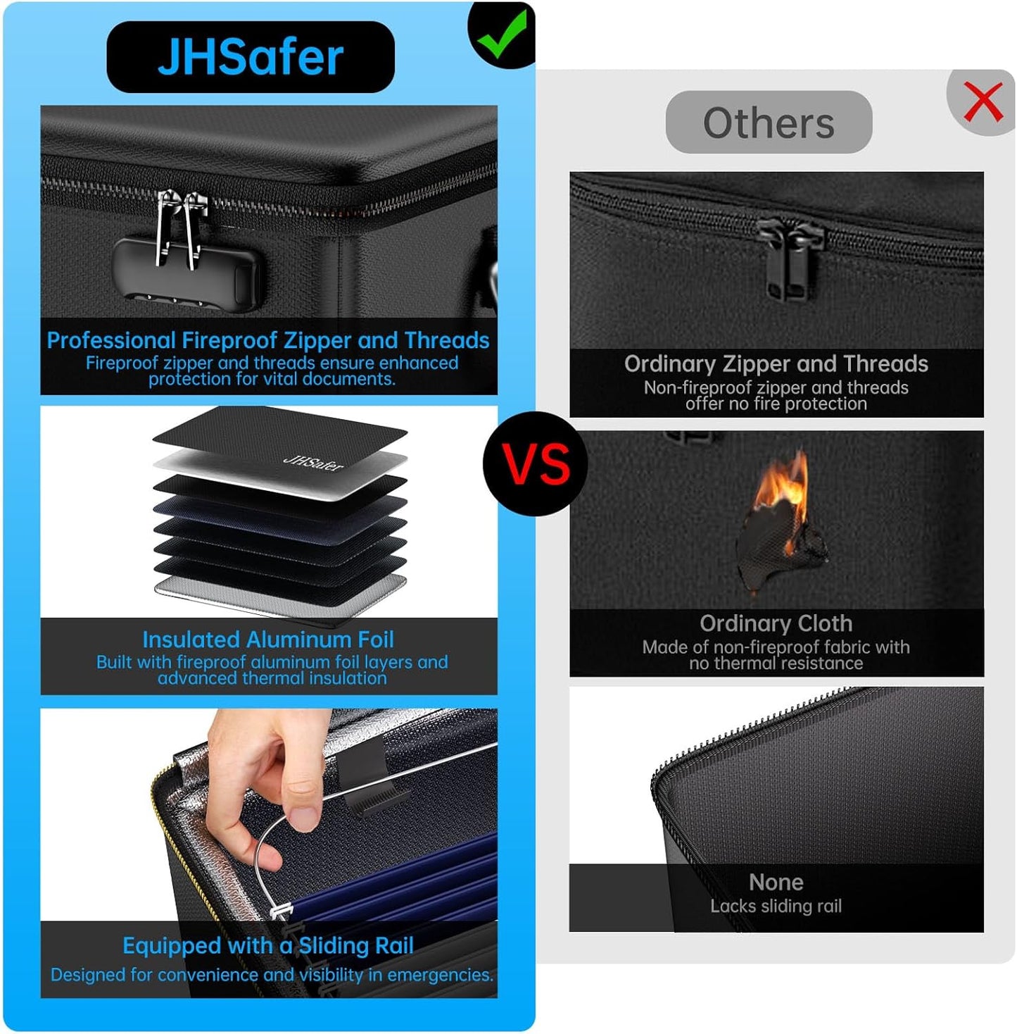Skiennix Fireproof Document Box - Waterproof File Organizer with Lock & Handle | Portable Black Filing Cabinet