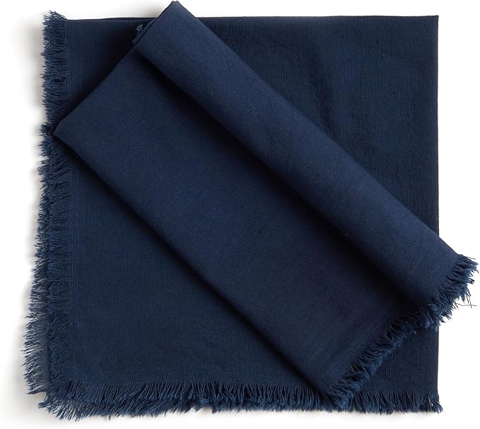 ACCENTHOME Navy Cotton Linen Napkin Set of 12 18x18 inch Dinner Napkins - Washable Soft Premium Hotel Quality Reusable Hemmed Edges Napkins Perfect Table Linens for Family Dinners, Weddings