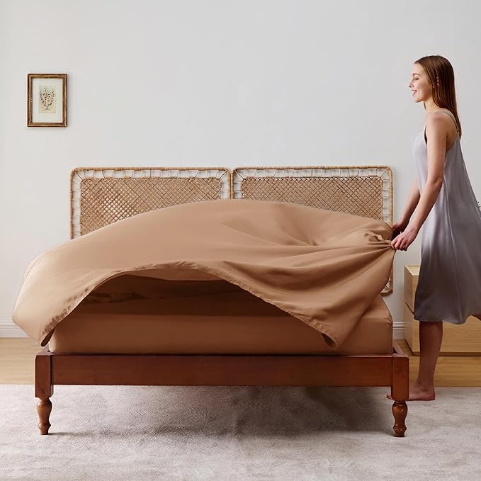 Bedsure Full Size Bed Sheets, Cooling Sheets, Rayon Derived from Bamboo, Breathable & Soft, Deep Pocket Up to 16 Inches, Hotel Luxury Silky Bedding for Hot Sleepers, Khaki