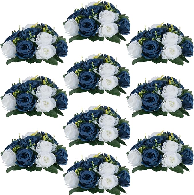 Flower Centerpieces for Wedding Tables: Wedding Table Decorations Navy Blue & White Flower Balls Centerpieces for Engagement Cerebration Party Center Pieces 10 Packs
