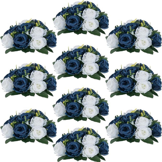 Flower Centerpieces for Wedding Tables: Wedding Table Decorations Navy Blue & White Flower Balls Centerpieces for Engagement Cerebration Party Center Pieces 10 Packs