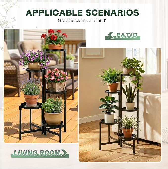 5 Tier Metal Plant Stand Indoor Outdoor, Corner Plant Stand Metal for Multiple Plants Holder, Tiered Flower Pot Holder, Multi Layer Plant Stand for Living Room Patio Garden Balcony Home Decor (5 Tier)