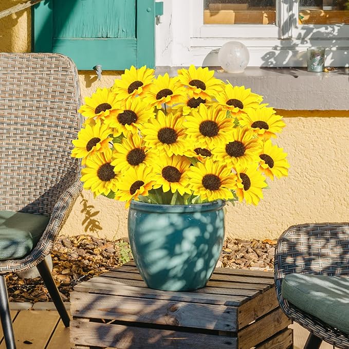 Artificial Sunflowers 23.6in 10 Bundles Total 30 Heads Fake Flowers Bouquet,Realistic Silk Artificial Yellow Sunflowers for Wedding Home Office Parties Summer Decoration