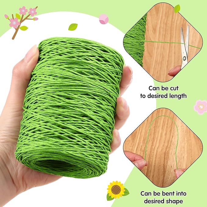 Syhood 673 Feet Floral Vine Bind Wire Rustic Wrapping Wire for Flower Bouquets(Light Green)