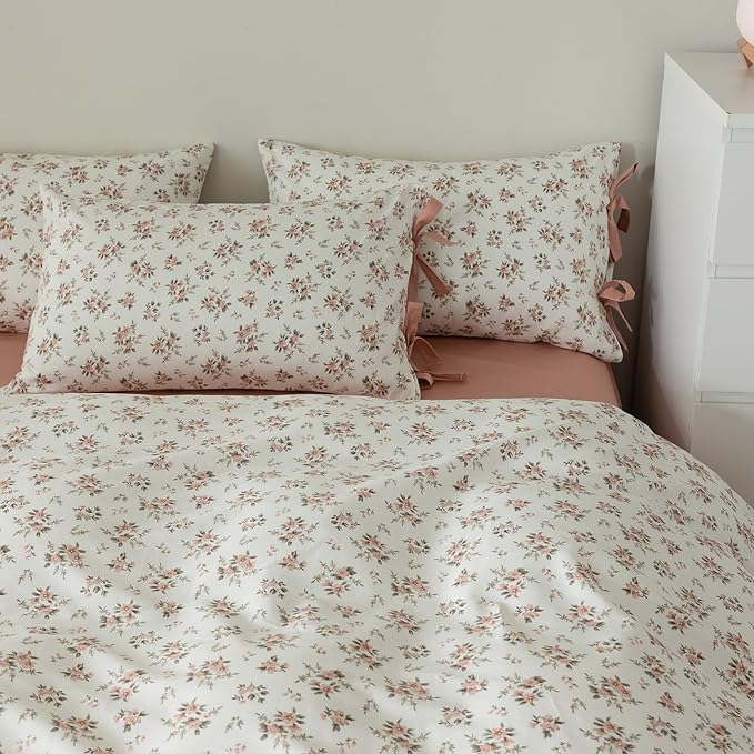 VM VOUGEMARKET Pink Flower Comforter Set Full Girl's Cute Floral Bedding Comforter Sets,Vintage Farmhouse Comforter with 2 Pillowcases for All Seasons(3pcs,Full)