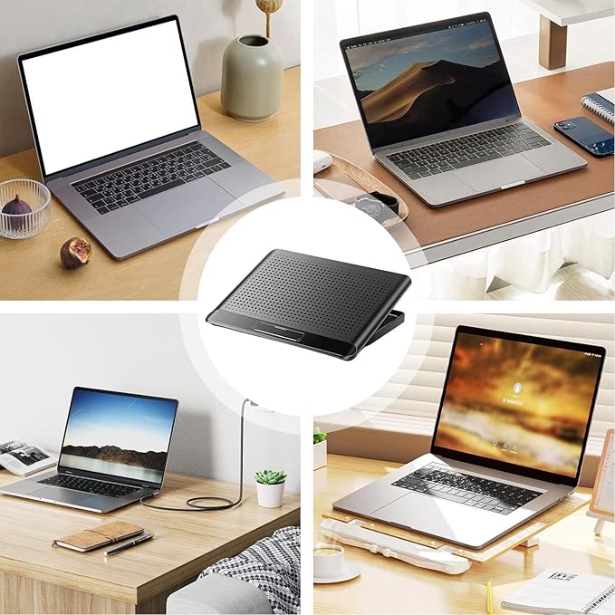 Adjustable Laptop Fan Stand, 35x26x2.3cm Aluminum Alloy Quiet Cooler Riser, Computer, Laptop, Keyboard, Phone, Tablet, Book, Desk, Home, Dorm, Office
