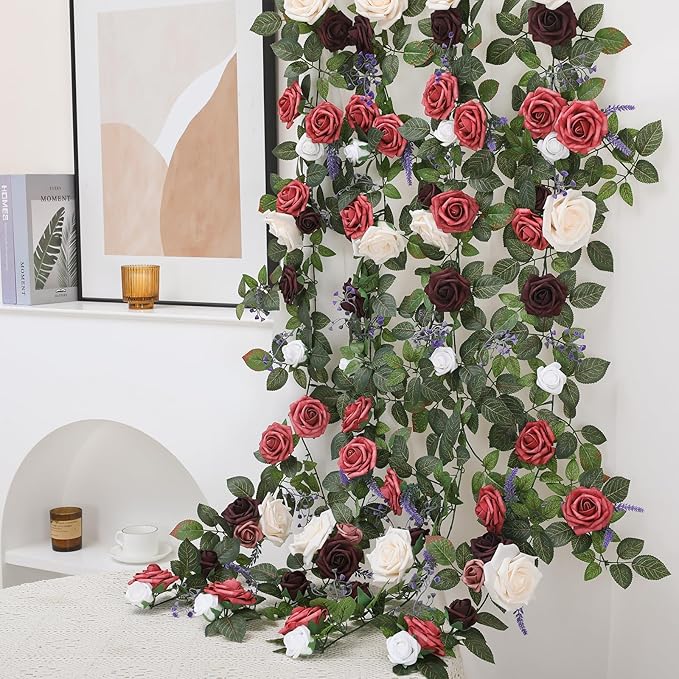 Senseya Artificial Rose Runner Rustic Garland Floral Arrangements Wedding Ceremony Backdrop Arch Flower Table Centerpieces Decorations