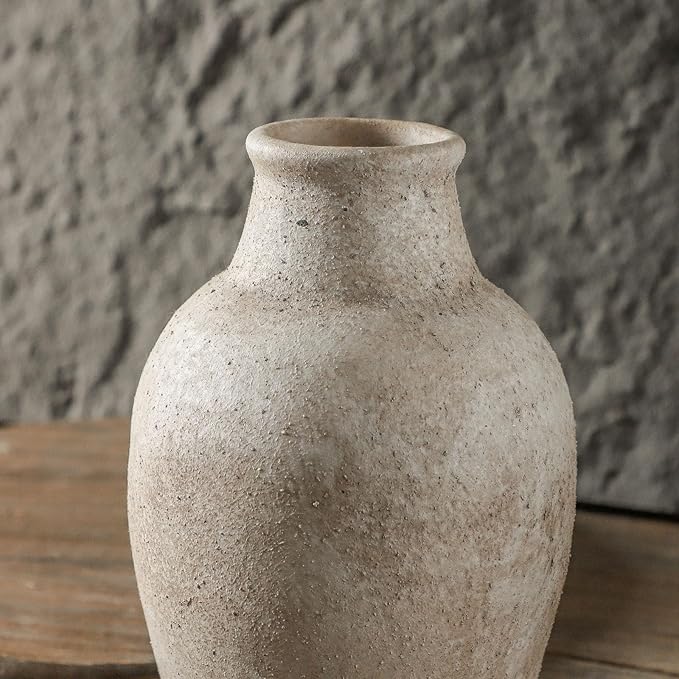 Handmade Porcelain Decorative Vase, Agne Gray, 8.3 x 5.5 inches. Rustic Design exudes Distinctive Charm, complementing Pastoral, Country, and Diverse Decor Styles.