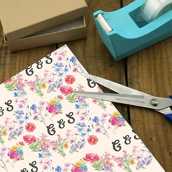 Fosteonix Custom Floral Initials Gift Wrapping Paper, Ideal for Couples Women Men, Personalized Funny Wrapping Paper for Christmas Birthday Wedding Party 58" x 23" Gift Wrap Roll