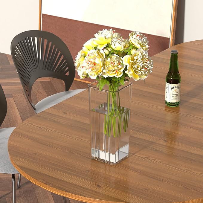 Asking 6 Pack Tall Square Acrylic Flower Vase, Clear Plastic Centerpiece Vases for Table, 4" x 4" x 9"