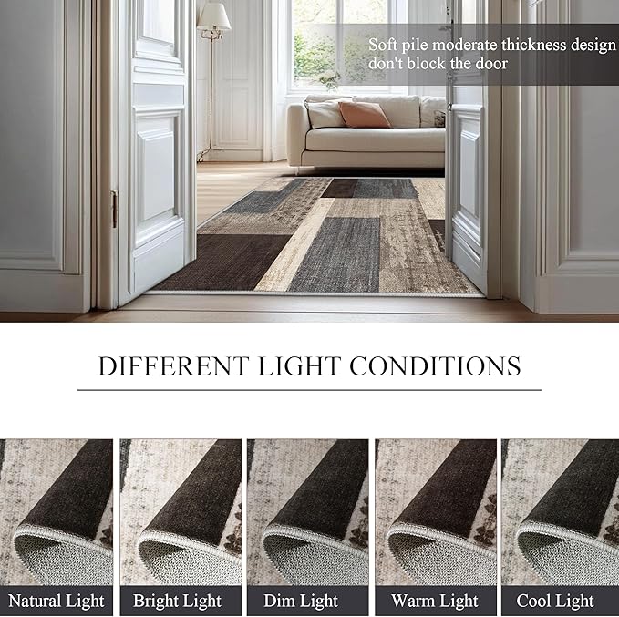 Modern Geometric Patchwork Indoor Area Rug for Living Room, Blue-Taupe 10'x 14' Large Rug Rockwood Collection Hardwood Floors Decor for Bedroom, Blue Throw Carpet for Entryway Dining Room
