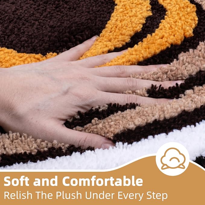 Microfiber Funky Bath Mat, Non Slip Absorbent High Pile Tufted Bath Rug with 3D Striped Pattern, Small Shower Rug for Bathroom Sink, Toilet, Tub, Machine Washable, 16"x24", Brown