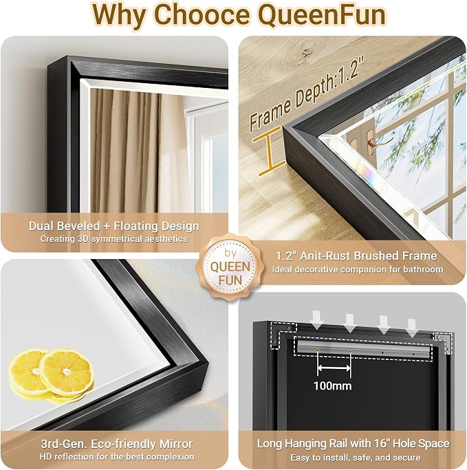 72 x 36 Black Framed Mirror for Bathroom, Beveled Black Bathroom Vanity Mirror Anti-Rust, Shatterproof Matte Black Rectangle Metal Frame Mirror, Vertical/Horizontal Large Wall-Mounted Mirrors