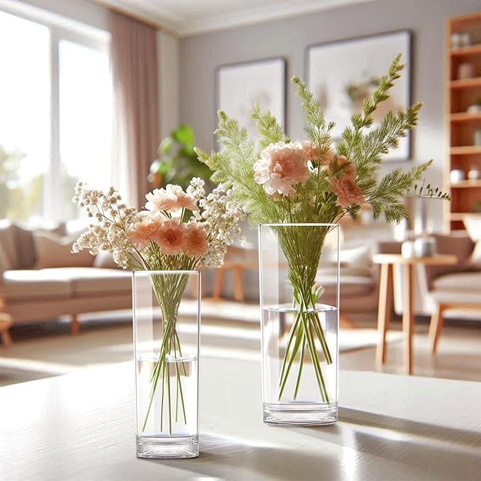 Amazing Abby - Viola Minuto - Plastic Cylinder Vases (8-Piece Set), Acrylic Flower Vases for Wedding Centerpieces, Home Decorations, Office Ornaments, Shatter-Proof, 6" + 7" (H) (Not Glass)