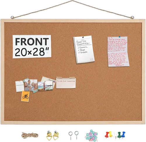 Cork Board Combo | 20” x 28” Double-Sided Whiteboard & Cork Board with Wooden Frame for Home & Office