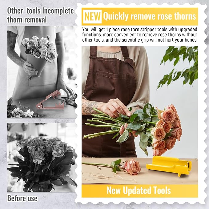 Lasnten 1 Piece Rose Thorn Stripper Tool Thorn Remover for Roses Leaf Stripper Tool Flower Stem Cleaner Cutter to Removal Leaf for Home Flower Shop Gardening Floral Arrangement (Yellow)
