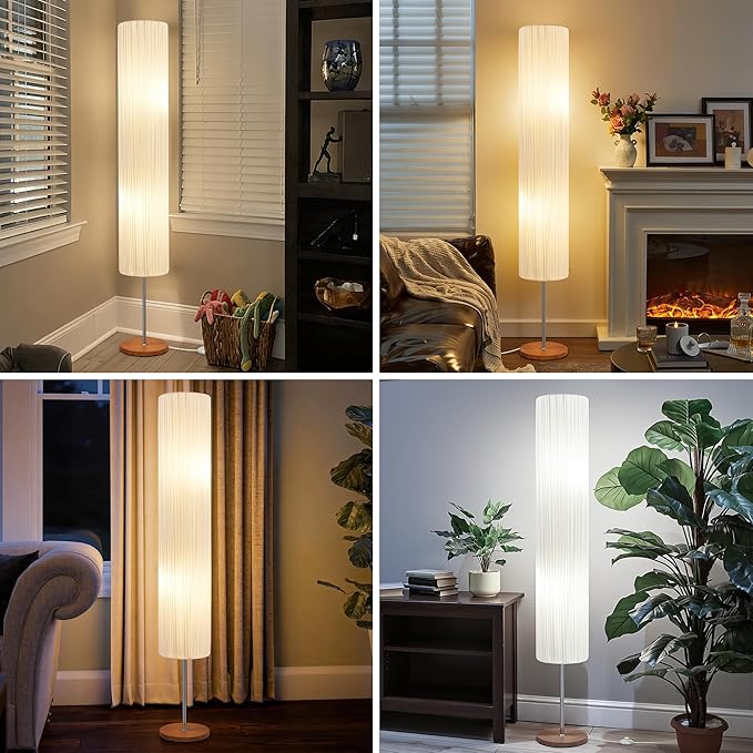 GyroVu 66" Floor Lamp for Living Room, Color Temperature Adjustable Standing Lamp for Bedroom, Corner Floor Lamp with Wooden Base Cloth Shade Tall lamp for Home Decor(Bulbs Included)