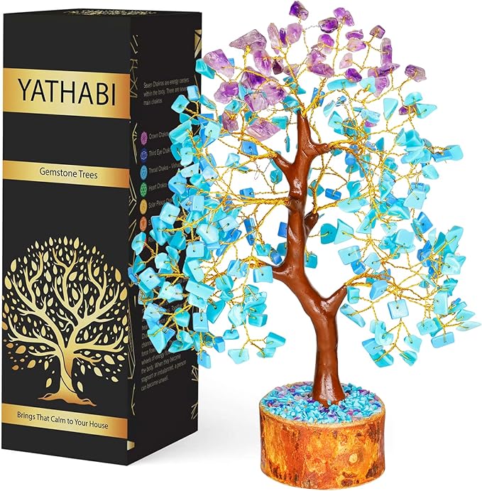 Turquoise Amethyst Tree of Life - Feng Shui Money Crystal - Natural Amethyst - Spiritual Gift - Positive Energy - Good Luck Charm