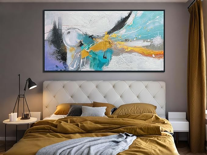 Arjun Large Abstract Wall Art for Living Room Black and White Canvas Painting for Mens Room Textured Modern Picture Bedroom, Black Wood Framed for Home Office Wall Decor Extra Large 58"x29"