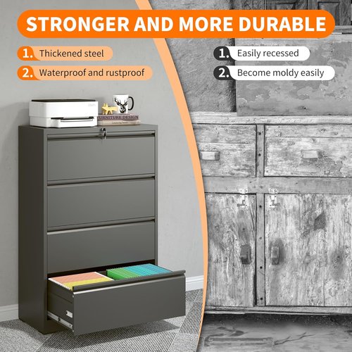 Regine Switzerland 4 Drawer Lateral File Cabinet - Heavy Duty Metal Design for Legal/Letter Size Files