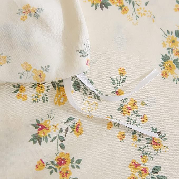 EAVD Yellow Floral Duvet Cover Full Soft Cotton Floral Cottagecore Rose Floral Bedding Set with 2 Pillowcases Chic Shabby Botanical Comforter Cover with Zipper Closure