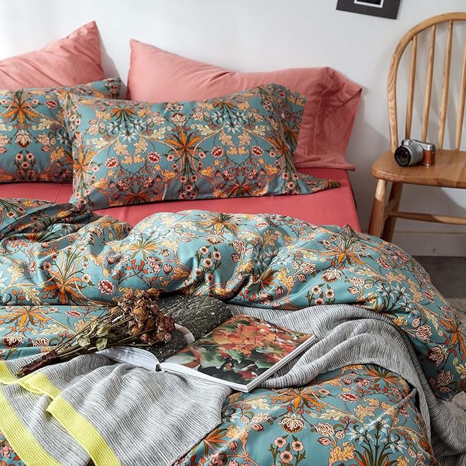 VM VOUGEMARKET Sage Green Comforter Set Queen,Medallion Paisley Flower Bedding Set Vibrant Bohemian Pattern Quit Comforter with 2 Pillowcases