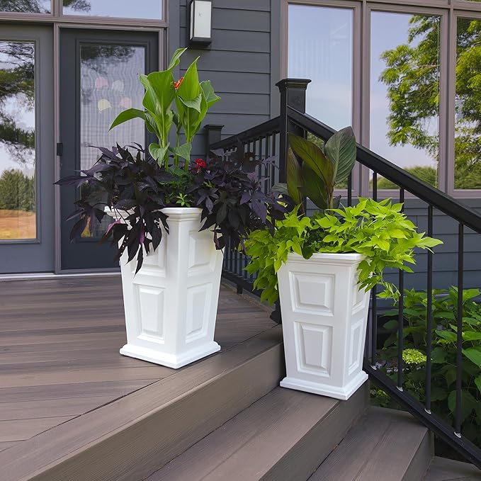 Mayne Wyndham 24-Inch Tall Planter, 2-Pack – Self-Watering, Weather-Resistant Planter for Flowers – Durable Indoor/Outdoor Design for Patio, Porch, or Entryway