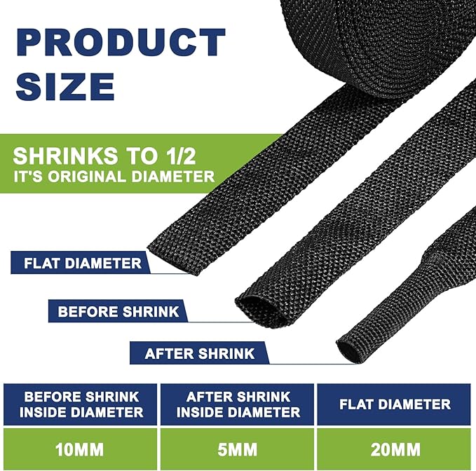2:1Heat Shrink Wire Loom Braided Cable Sleeves,Heat Resistant Fabric Woven Shrink Tubing Wiring Harness for Protection Automotive,Harness Cable,Cable Management (3/8"-25ft)