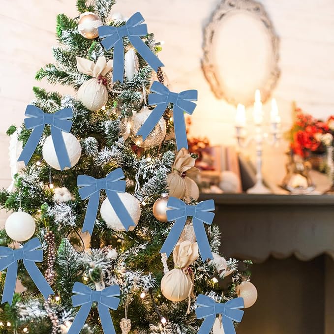 10 Yards Blue Velvet Ribbon 1 Inch for Christmas Tree,Light Blue Velvet Christmas Ribbon for Gift Wrapping Crafts Bow Wreath Holiday Decorations (Blue)