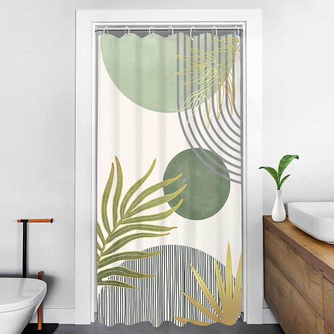 KOMLLEX Mid Century Mint Green Boho Shower Curtain for Bathroom Decor 36Wx72H Inches Small Stall Rv Half Modern Abstract Minimalist Geometric Arch Fabric Waterproof Polyester 7 Pack Hooks Pack Hooks