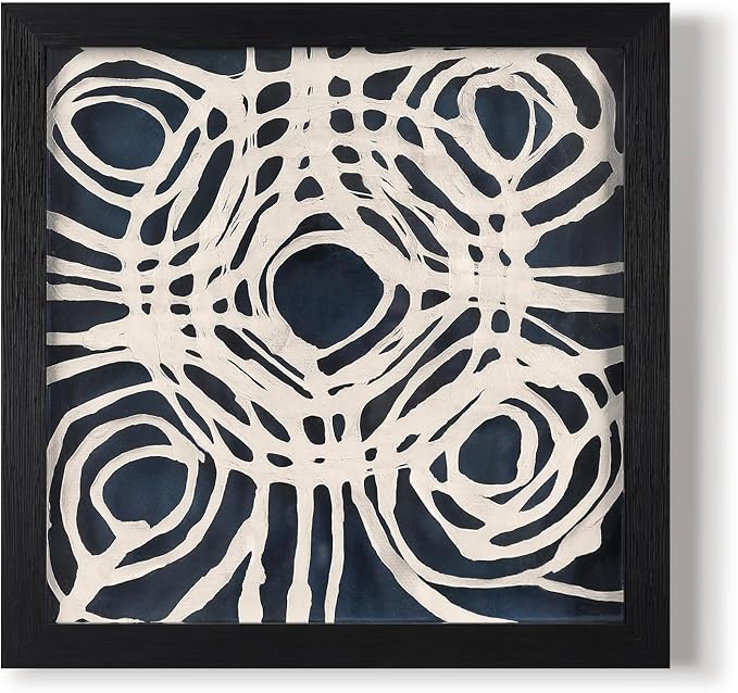 FOLKOR Abstract Wall Art Framed for Modern Home Office, 12" Handmade Rice Paper Spiral Artwork Maximalist Decor, Black and White Geometric Shadow Box Wall Panel for Bedroom Hallway Decoration