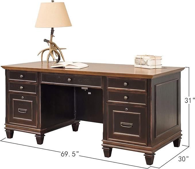 Martin Furniture Hartford Double Pedestal Shaped Desk, Brown - Fully Assembled
