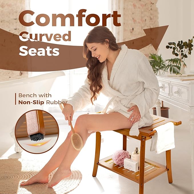 Utoplike Teak Bathtub Caddy Tray Bath Tray for Tub, Bamboo Shower Bench with Storage