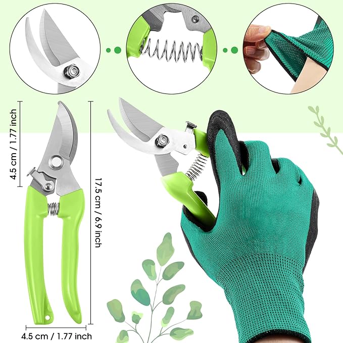 WILLBOND Floral Arrangement Kit, Christmas Rose Thorn Stripper Tool Garden Pruning Shears Scissors Rose Thorn Remover Pruner Trimmer Gloves Tapes Florist Garden Tool Gift Kit for Women(Green)