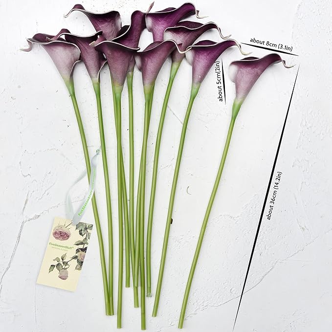 FiveSeasonStuff Real Touch Calla Lily Artificial Flowers Wedding Bridal Bouquet | Floral Arrangements | 15 Calla Lilies (Plum Purple)