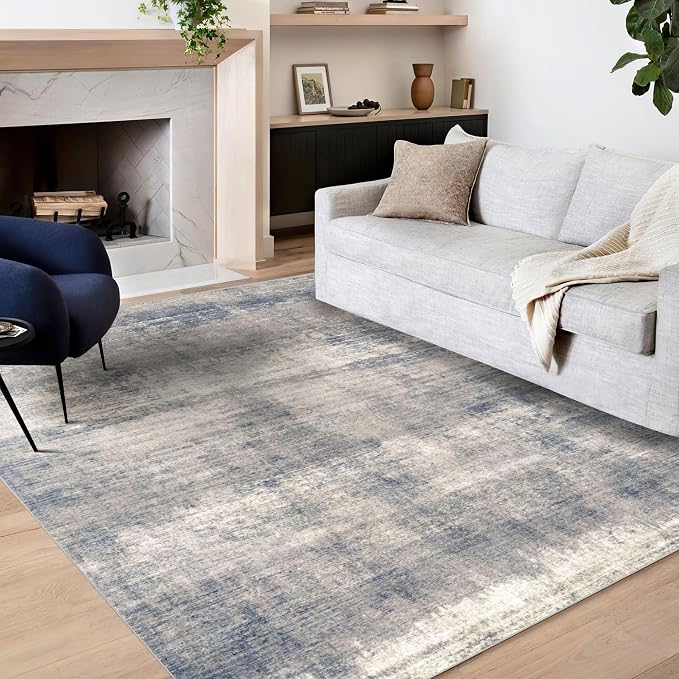 5x7 Area Rugs - Ultra-Thin Washable Rug with Non-Slip Backing, Ideal for Living Room, Bedroom, Kitchen Floor Carpet - Modern Abstract Style, Easy Clean, Durable, Low Pile Gardual-Blue