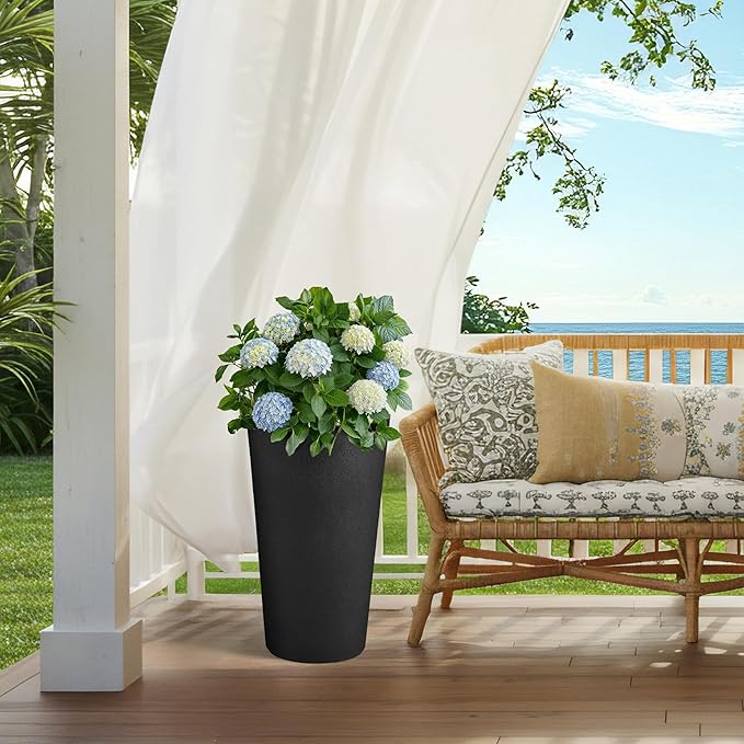 24" Tall Planters Set of 2, High-Density Resin Charcoal Outdoor Pots for Plants, Versatile Indoor/Outdoor Flower Pots w/Drainage Hole for Patio, Garden, Porch & Living Room Decor, Ideal Gift