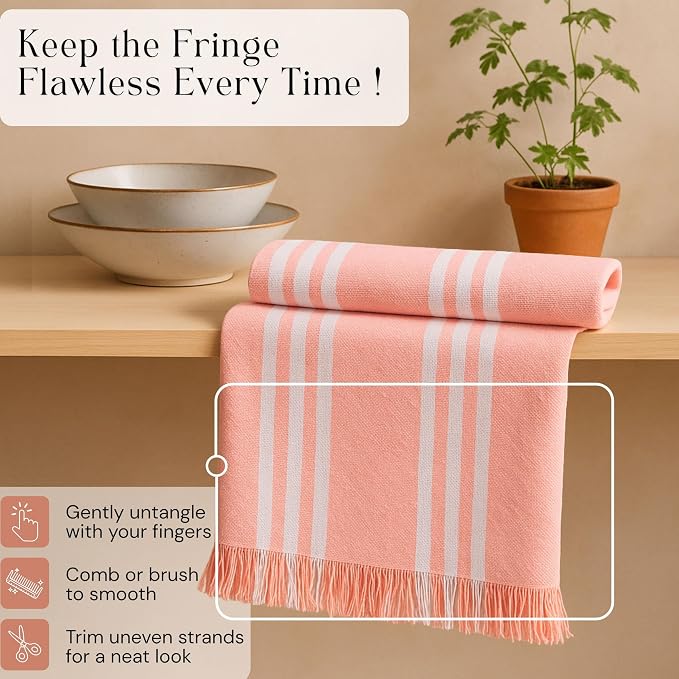 Prewashed Stripe Dish Towels 12 Pack, 16x26 Inches, 100% Cotton Kitchen Cloths, Quick Drying Wash Rags, Reusable and Absorbent, Washable Towels for Cleaning, Cooking - Light Orange