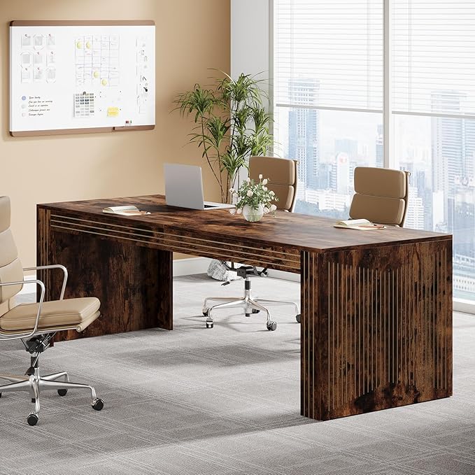 Tribesigns 79-Inch Extra Long Desk, Two Person Double Desk for Home Office, Wooden Long Computer Desk Writing Table for Office, Vintage Brown