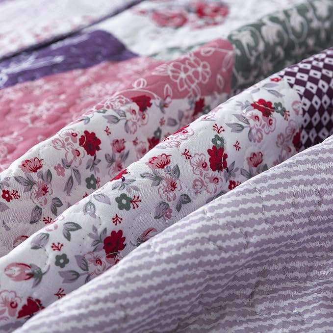HoneiLife Quilt Sets King Size - 3 Pieces Microfiber Quilt Set Lightweight Bedspreads Reversible Coverlets Retro Bed Cover King Quilt Bedding Set All Season Quilts-Purple