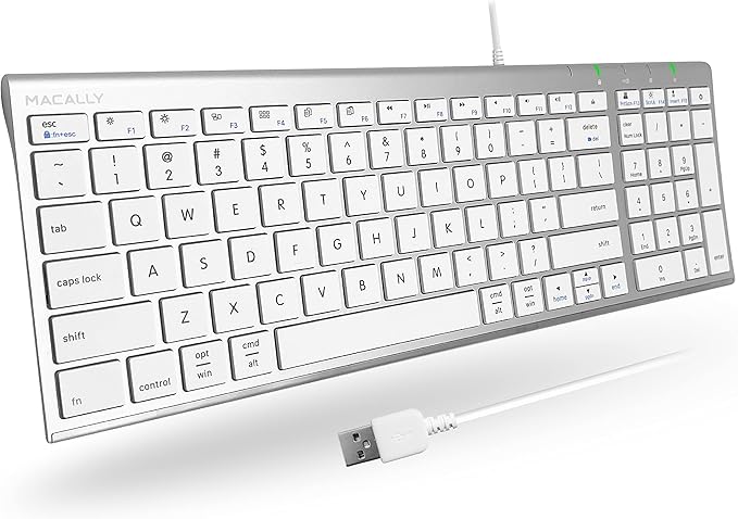 Macally Wired Keyboard for Mac, Compatible Apple Keyboard with Numeric Keypad - Slim, Space-Saving Design for, MacBook Pro/Air Laptop, iMac Replacement