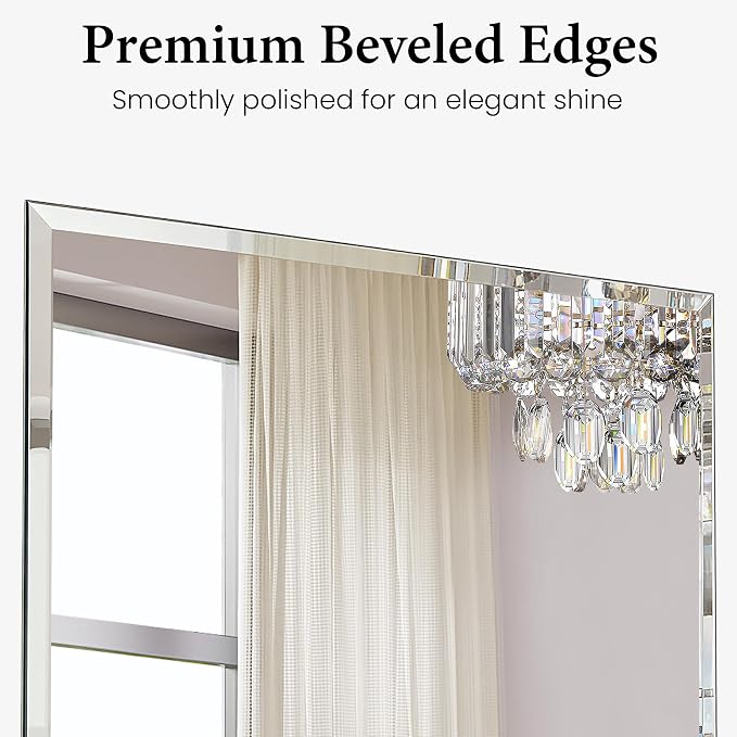 22 x 30 Inch Rectangular Bathroom Mirror, Frameless Beveled Vanity Mirror for Over Sink, Solid-Backed 2-Way Wall Mirror for Powder Room and Entryway