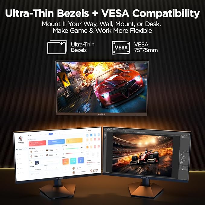 KOORUI 24" Gaming Monitor, 200Hz 1ms Fast IPS, FHD HDR400 Display, 90% DCI-P3 Color Gamut, Adaptive Sync, Ultra Slim Frame, VESA Mountable, HDMI 2.0, DP 1.4, G2411P