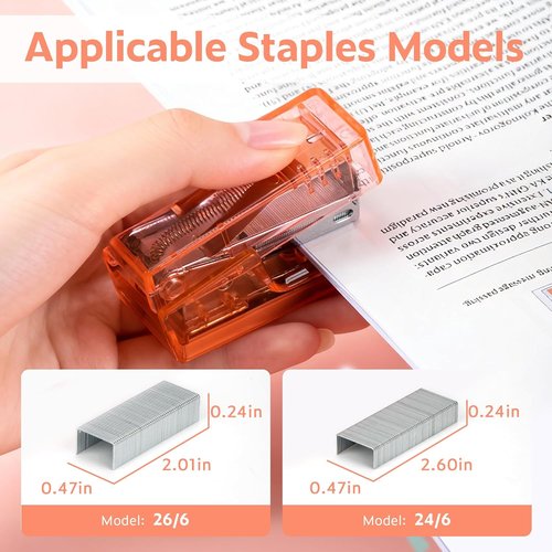 NUSIGN Mini Stapler - Cute Desk Stapler with 830 Staples | 25 Sheet Capacity in Clear Orange