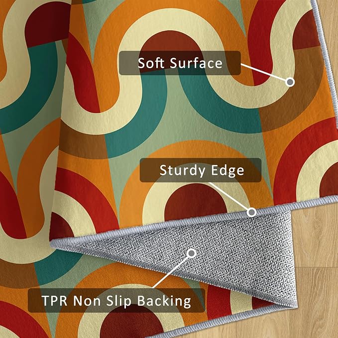 70s Retro Rug Large 8x10 Checkboard Striped Groovy Pop Pattern Area Rugs for Living Room, Bedroom, 70s Retro Home Decor Accessories Indoor Carpet, Non Slip & Machine Washable, GD0363