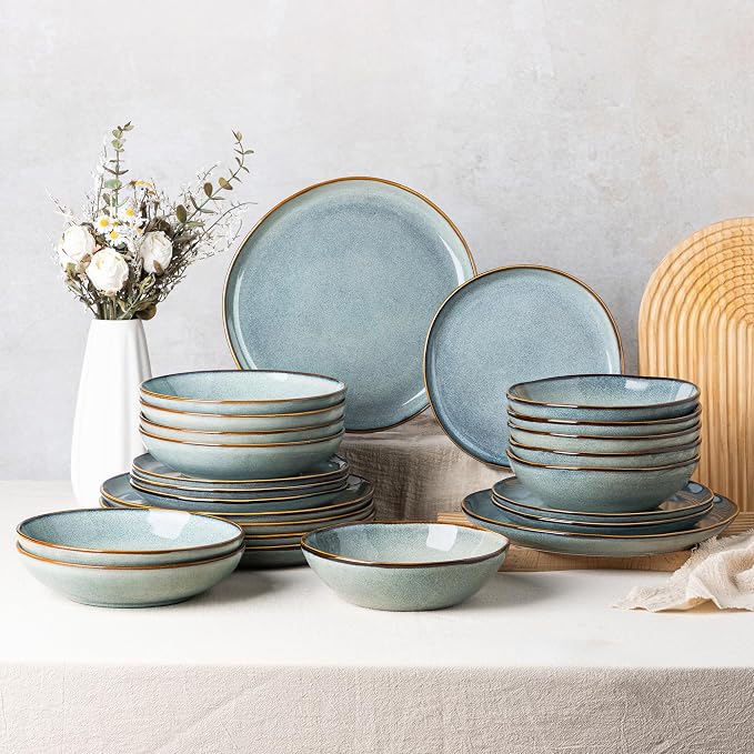 AmorArc Ceramic Dinnerware Sets,Handmade Reactive Glaze Stoneware Plates and Bowls Sets,Highly Scratch Resistant | Dishwasher & Microwave Safe Dishes Set,Service for 6 (24pc)